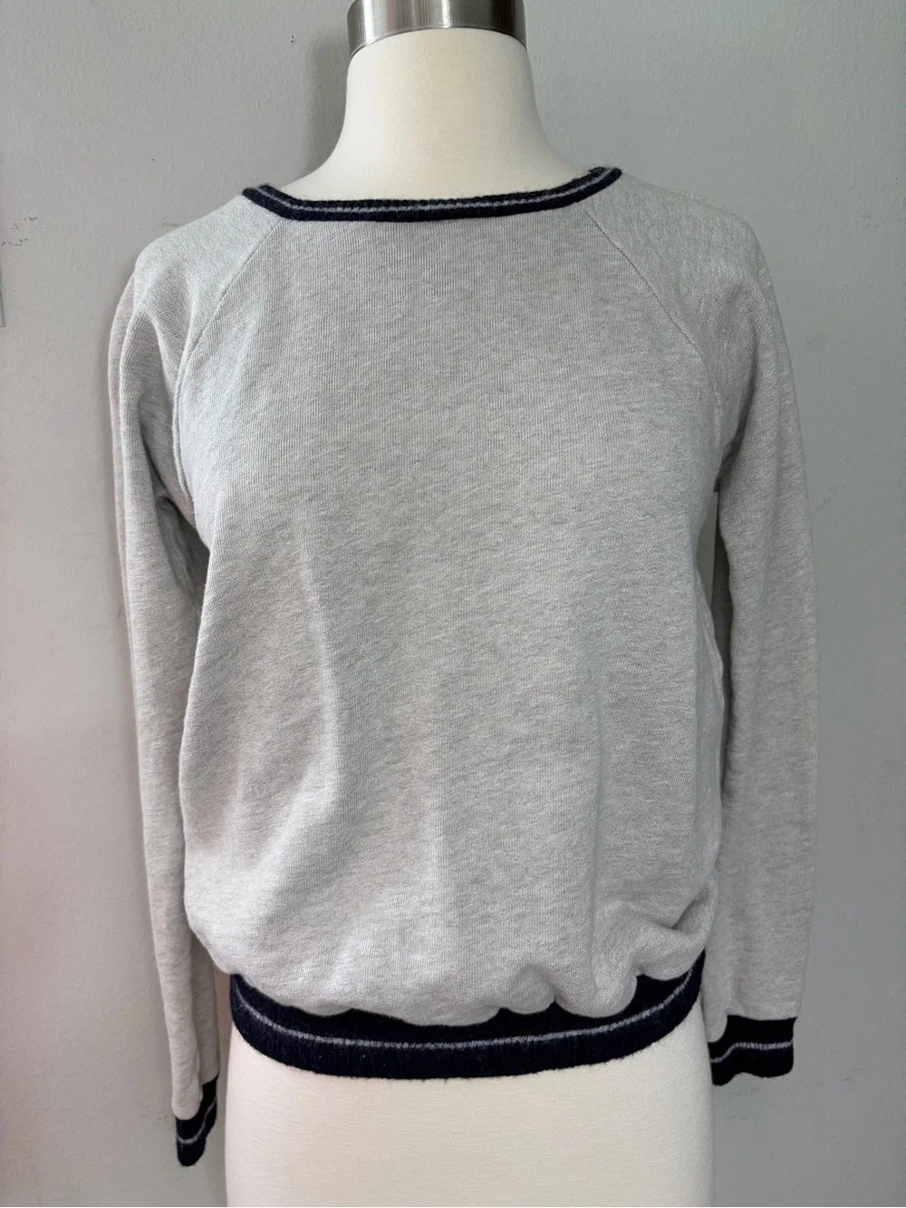 J. Crew Navy and Light Gray Knit Pullover size s 100% Cotton and wool trim